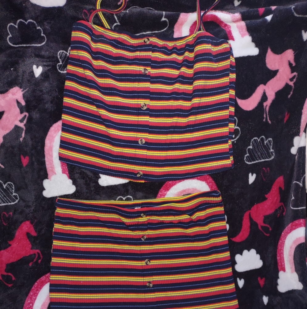 Rainbow Striped Ribbed Skirt Set - Picture 7 of 12